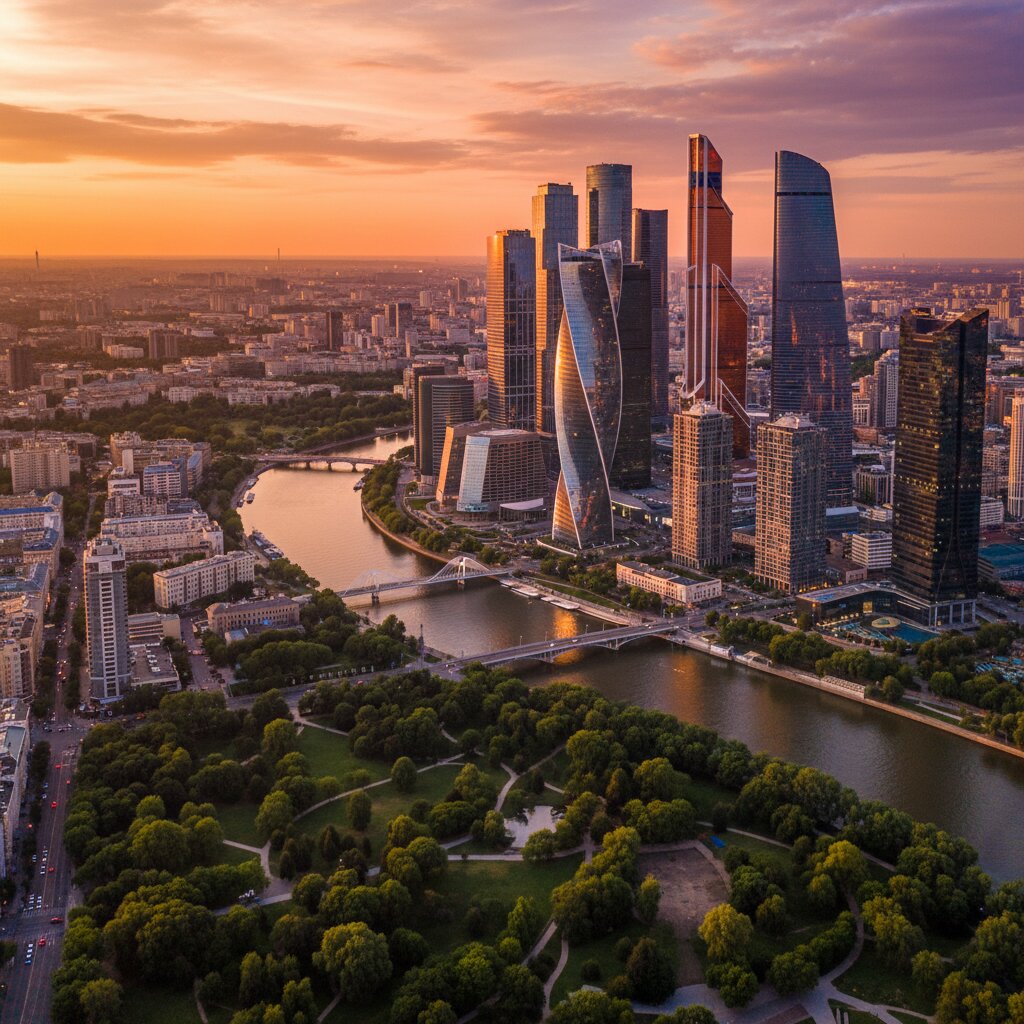 Moderne Stadtansicht bei Sonnenuntergang